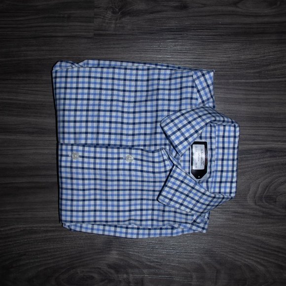 Lorenzo Uomo Men's Dress Shirt White Blue Plaid L - Picture 10 of 11